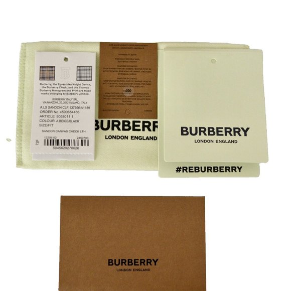NWT AUTHENTIC BURBERRY SANDON CANVAS LEATHER CHECK CARD CASE WALLET - Picture 4 of 5